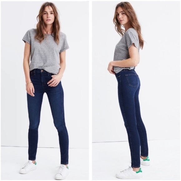 Madewell 10" High Rise Dark Wash Raw Hem Skinny Jeans - Picture 2 of 14